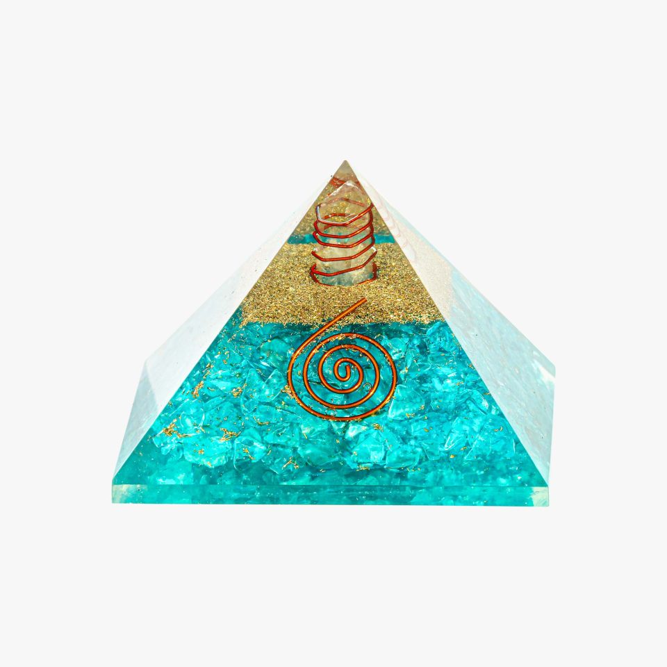 Aquamarine and Clear Crystal Orgone Pyramid india