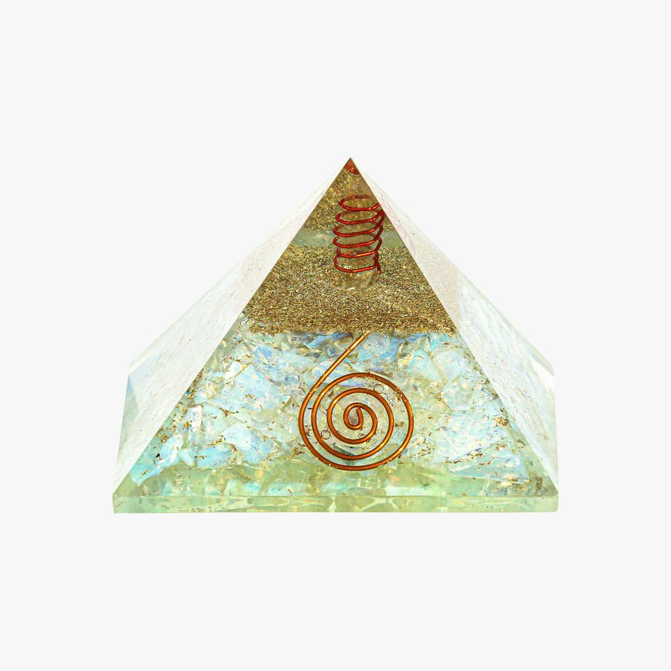 Opalite Orgone Pyramid With 4 Crystal Quartz Points