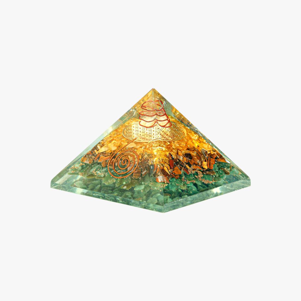 buy online Natural Clear Quartz, Green Jade, Tiger Eye, and Citrine Crystal Orgone Pyramid
