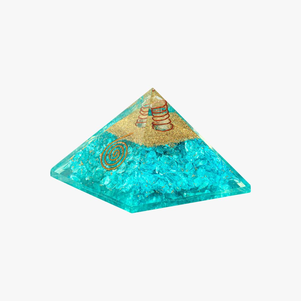 Aquamarine and Clear Crystal Orgone Pyramid