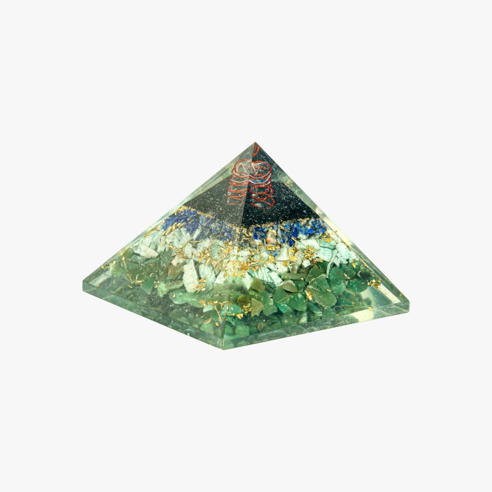 Black Tourmaline, Lapis Lazuli, Amazonite, & Green Jade Orgone Pyramid