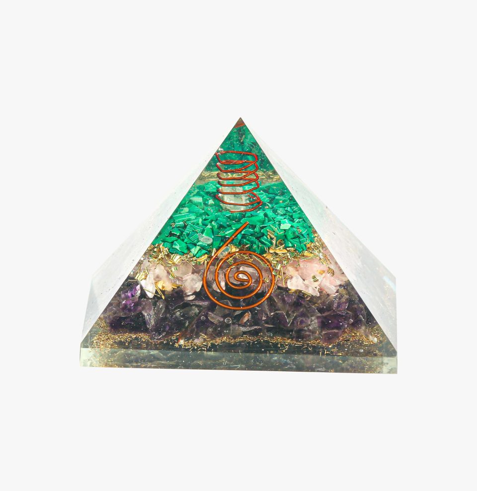 Rose Quartz, Amethyst, and Malachite Orgone Pyramid