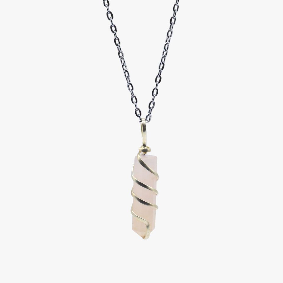 Rose Quartz Pendant - Spiral Wrapped