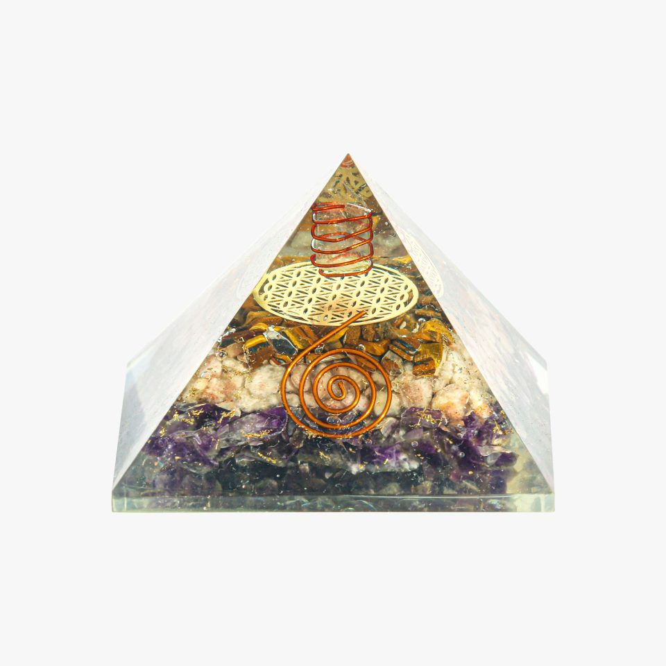 Tiger Eye, Sunstone & Amethyst Orgone Pyramid