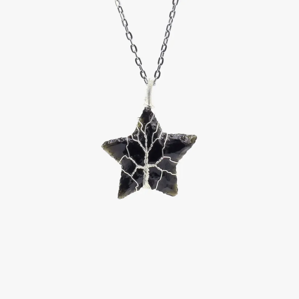 Black Obsidian Star Carving Pendant