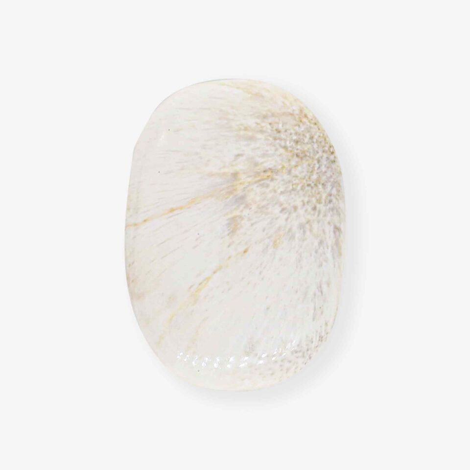 Chatoyant White Scolecite Palm Stone