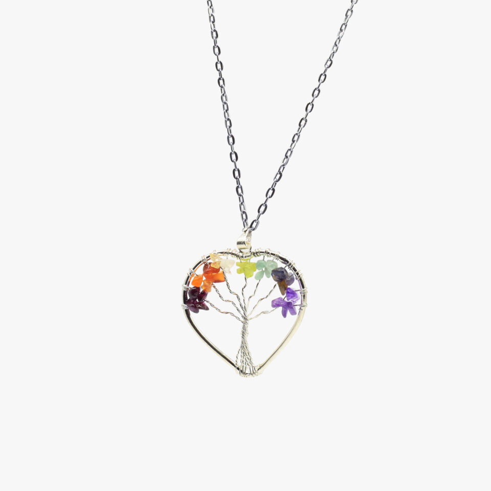 Seven Stone Tree Of Life Heart Pendant