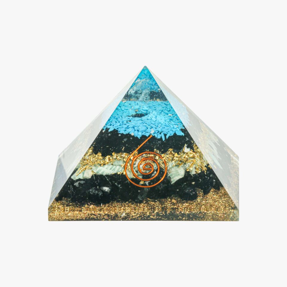 Turquoise, Black Tourmaline & Amazonite Orgone Pyramid